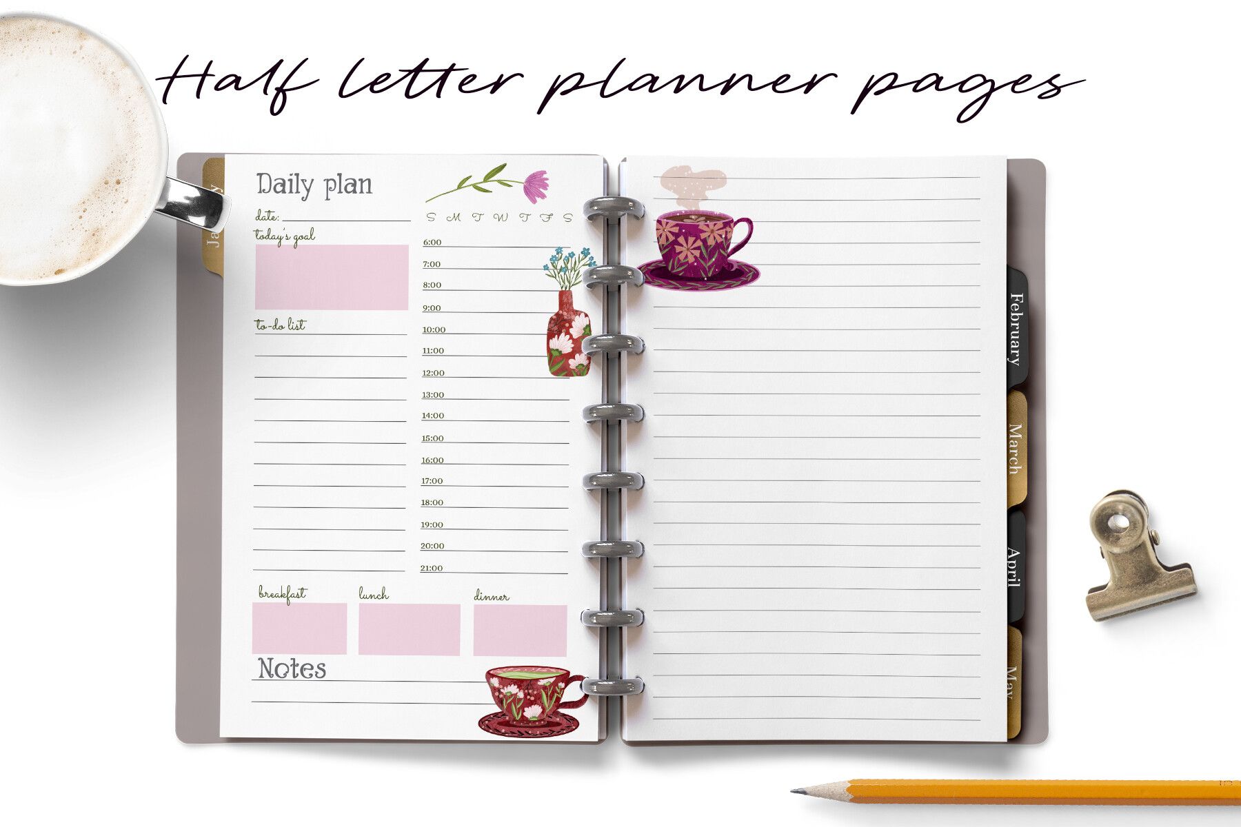 Chic Floral Teacup Half Letter Planners