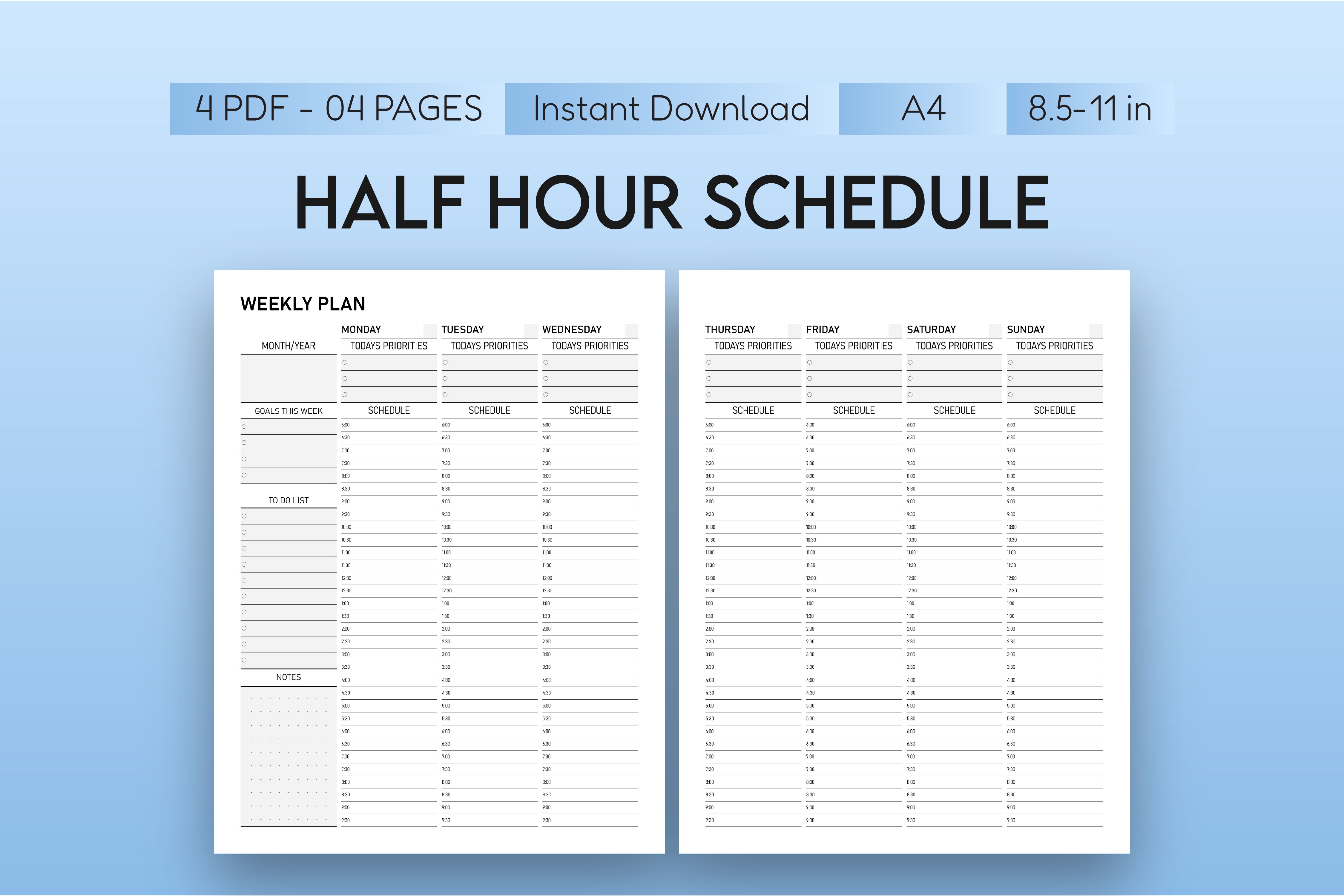 Half-Hour Weekly Planner