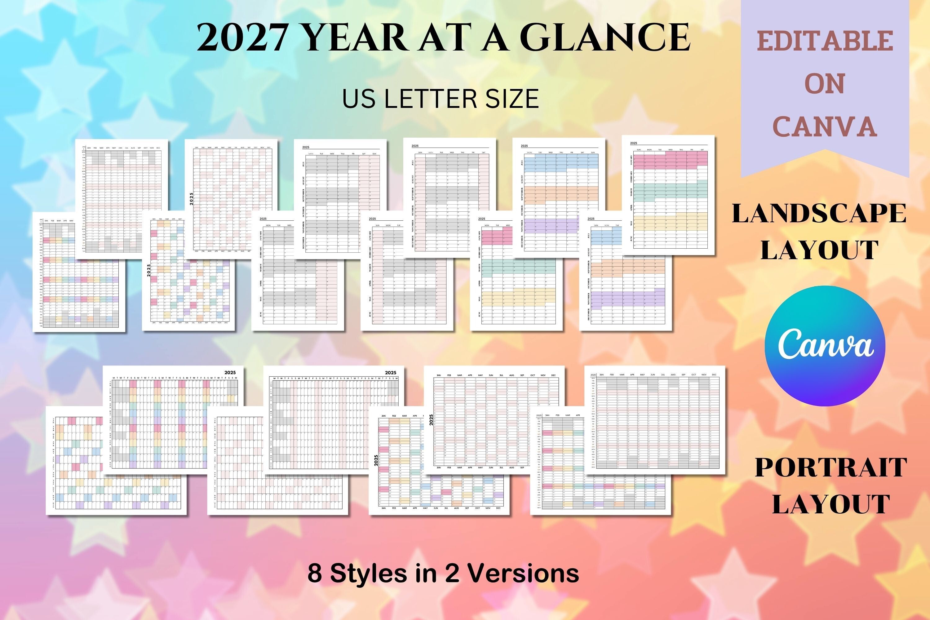 2027 Yearly at a Glance - Canva Template