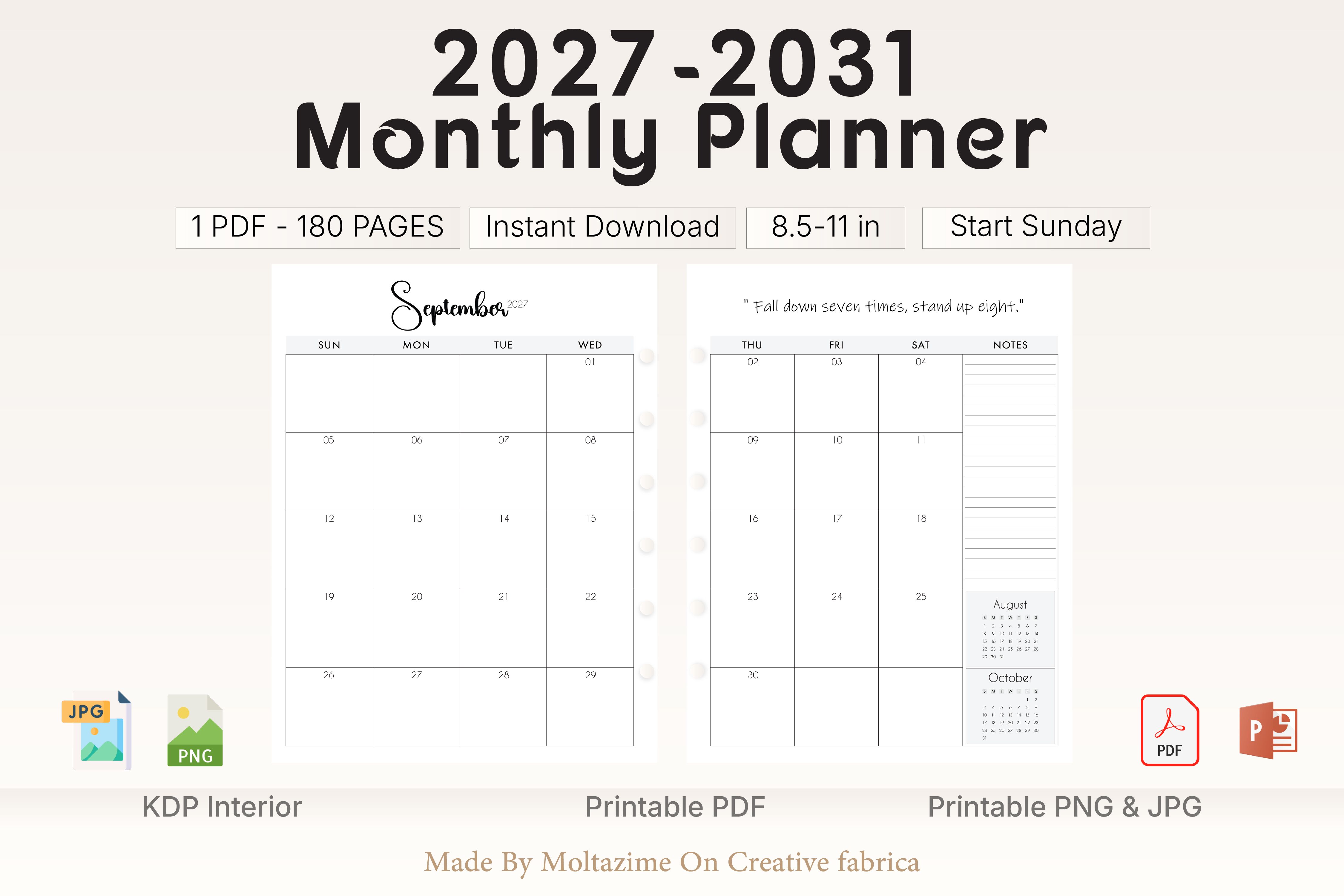 2027–2031 Monthly Planner Printable