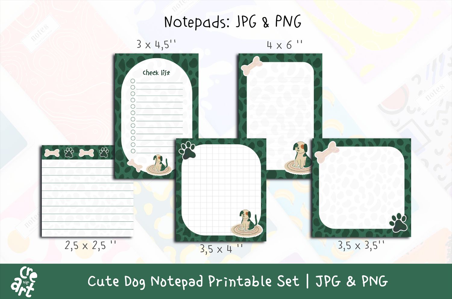 Cute Dog Notepad Printable Set