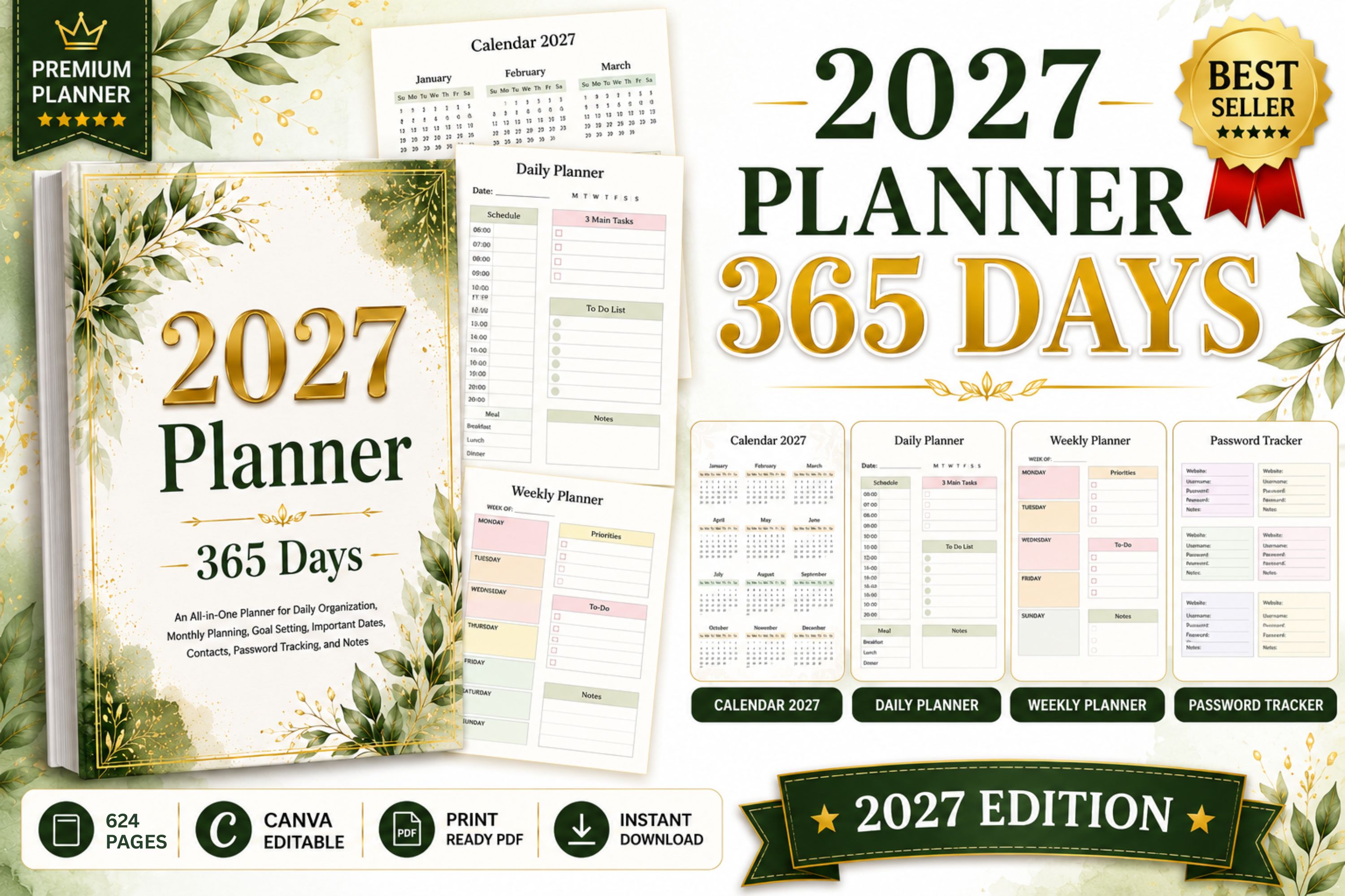 2027 Planner 365 Days | Canva Template